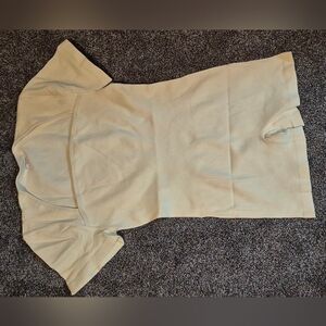 Womens Yoga Romper XL Stretchy Short Sleeve Square Neck Exercise One Pc Beige